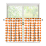 Orange And White Gingham Pattern Print Tier Curtains