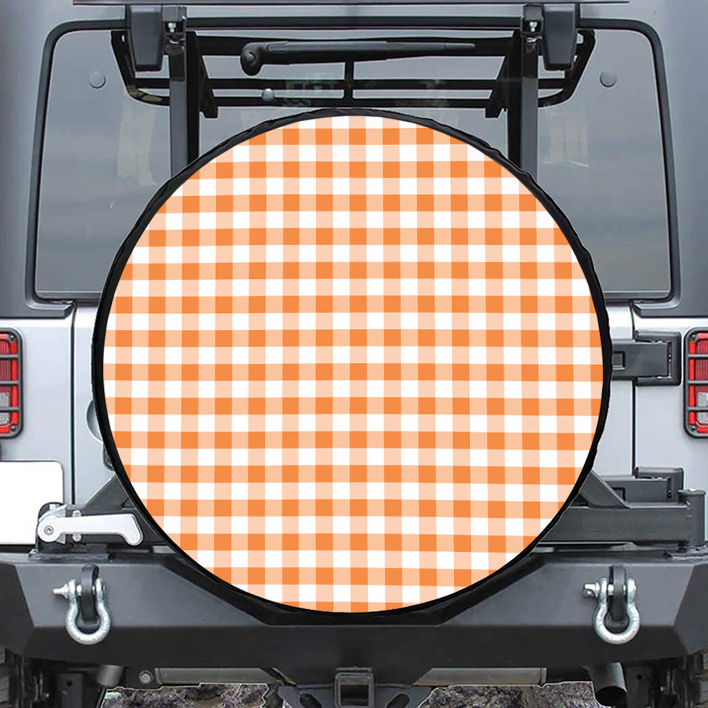 Orange And White Gingham Pattern Print Tire Cover