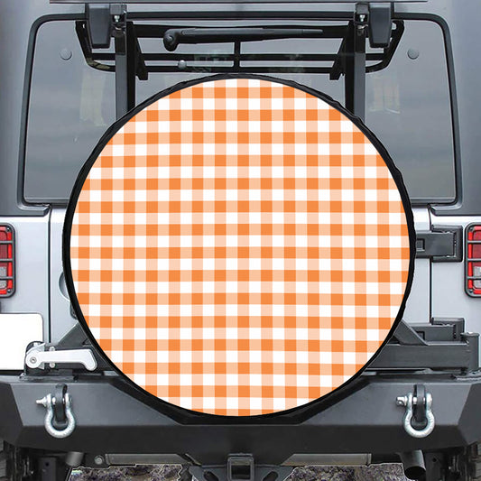 Orange And White Gingham Pattern Print Tire Cover