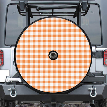 Orange And White Gingham Pattern Print Tire Cover With Camera Hole