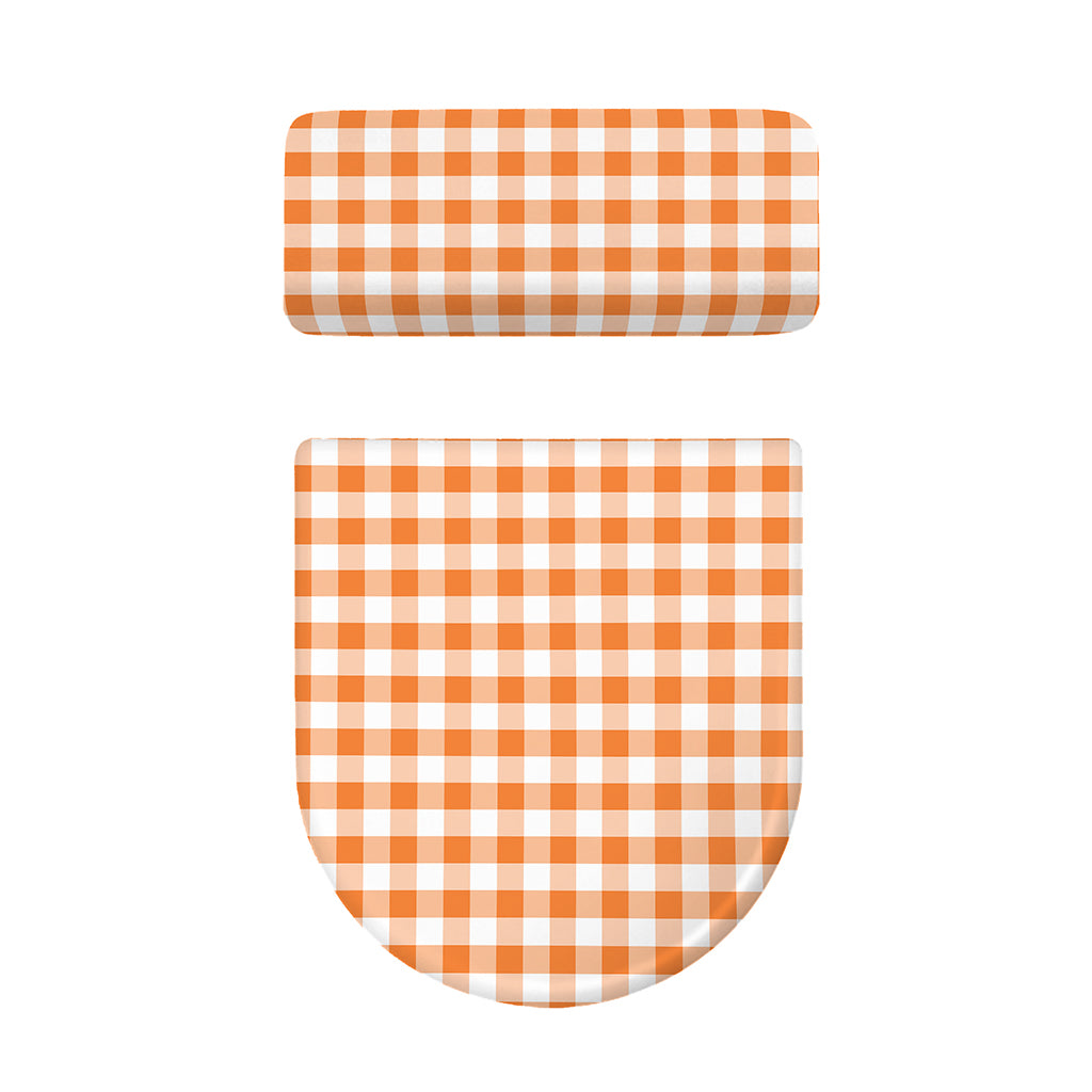 Orange And White Gingham Pattern Print Toilet Lid And Tank Cover Set