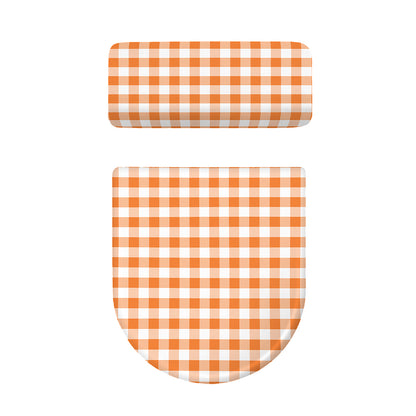 Orange And White Gingham Pattern Print Toilet Lid And Tank Cover Set