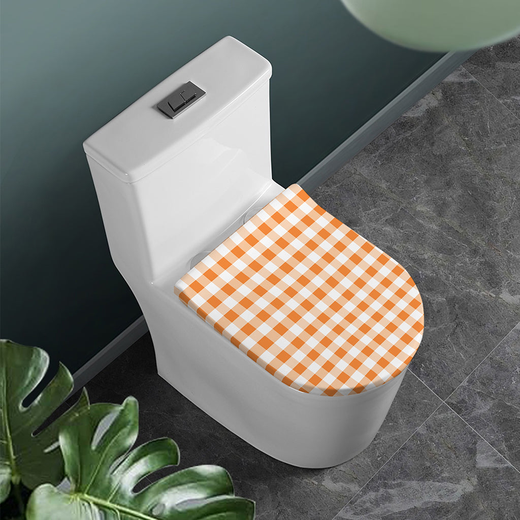 Orange And White Gingham Pattern Print Toilet Lid Cover