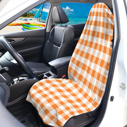 Orange And White Gingham Pattern Print Waterproof Car Seat Cover