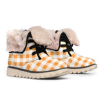 Orange And White Gingham Pattern Print Winter Boots
