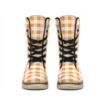 Orange And White Gingham Pattern Print Winter Boots