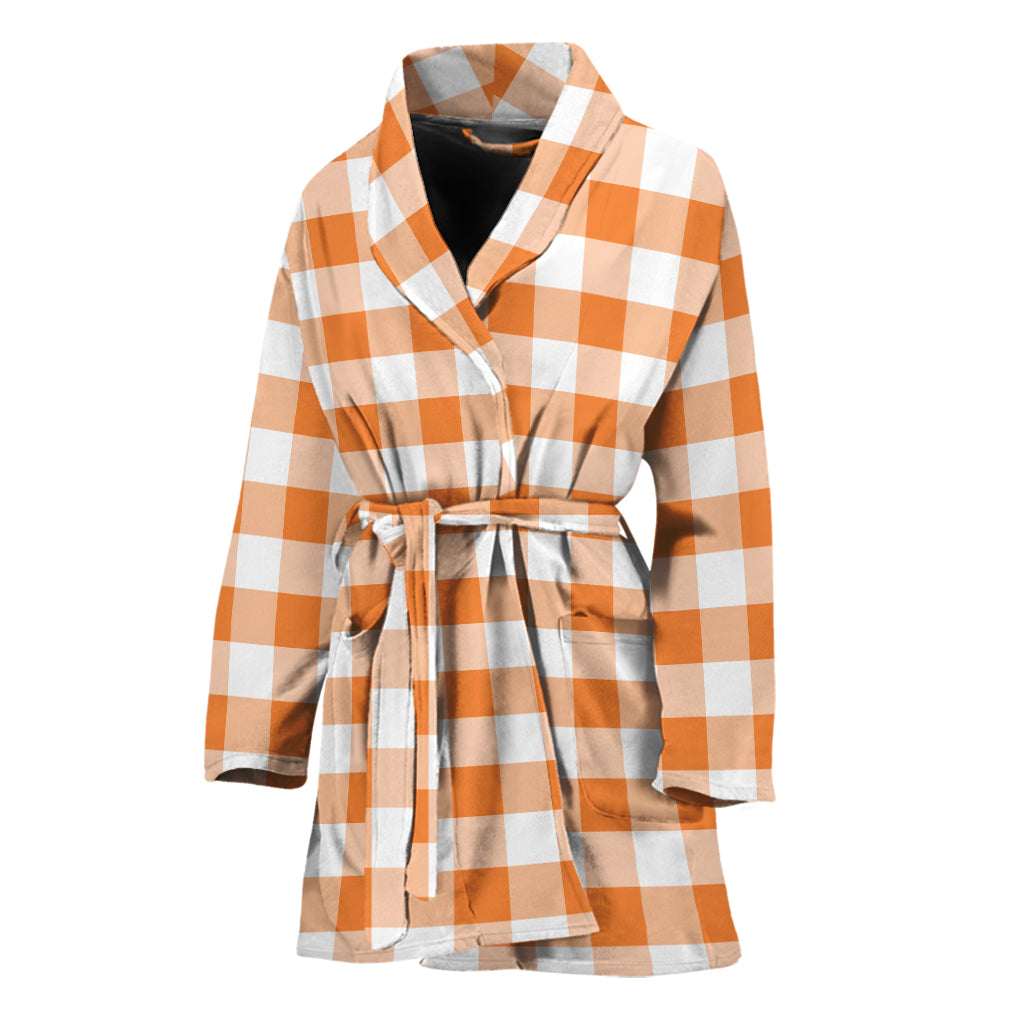 Orange And White Gingham Pattern Print Women's Bathrobe