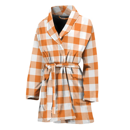 Orange And White Gingham Pattern Print Women's Bathrobe