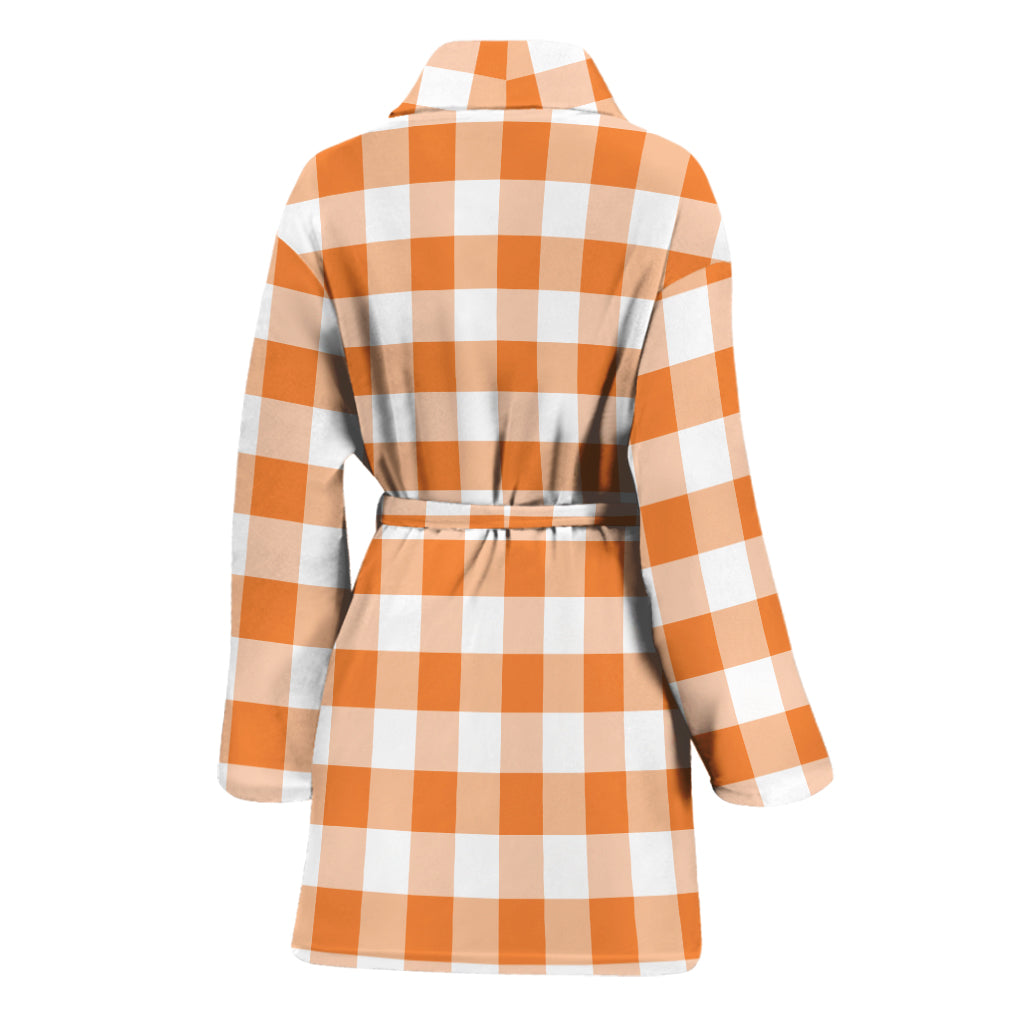 Orange And White Gingham Pattern Print Women's Bathrobe