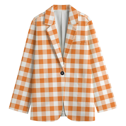Orange And White Gingham Pattern Print Women's Blazer