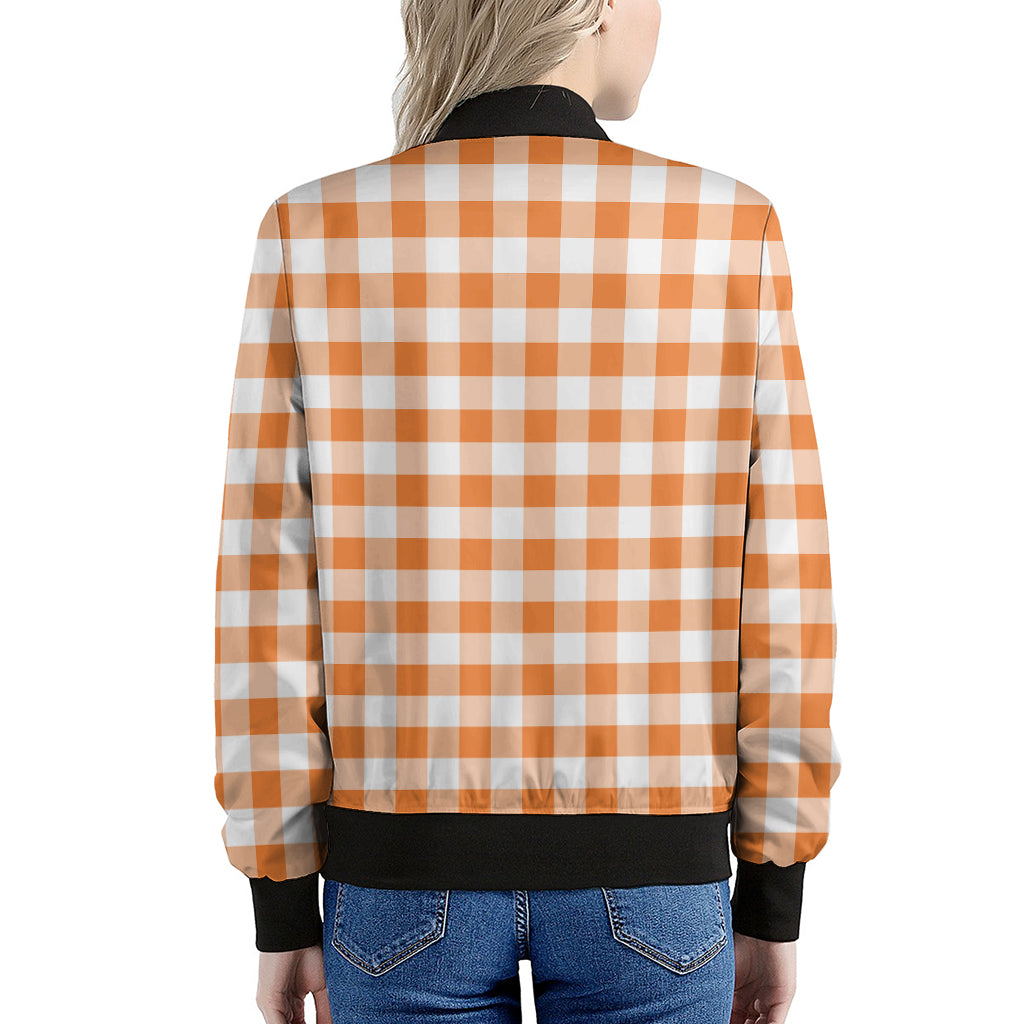 Orange And White Gingham Pattern Print Women's Bomber Jacket