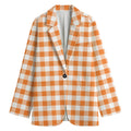 Orange And White Gingham Pattern Print Women's Cotton Blazer