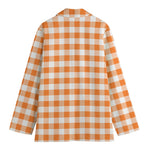 Orange And White Gingham Pattern Print Women's Cotton Blazer