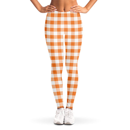 Orange And White Gingham Pattern Print Women's Leggings
