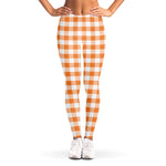 Orange And White Gingham Pattern Print Women's Leggings