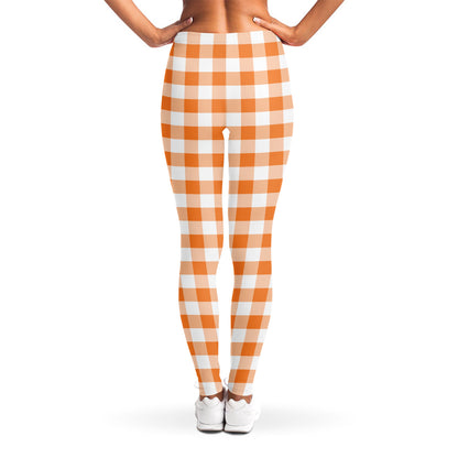 Orange And White Gingham Pattern Print Women's Leggings
