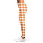 Orange And White Gingham Pattern Print Women's Leggings