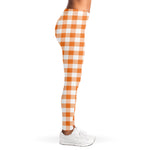 Orange And White Gingham Pattern Print Women's Leggings