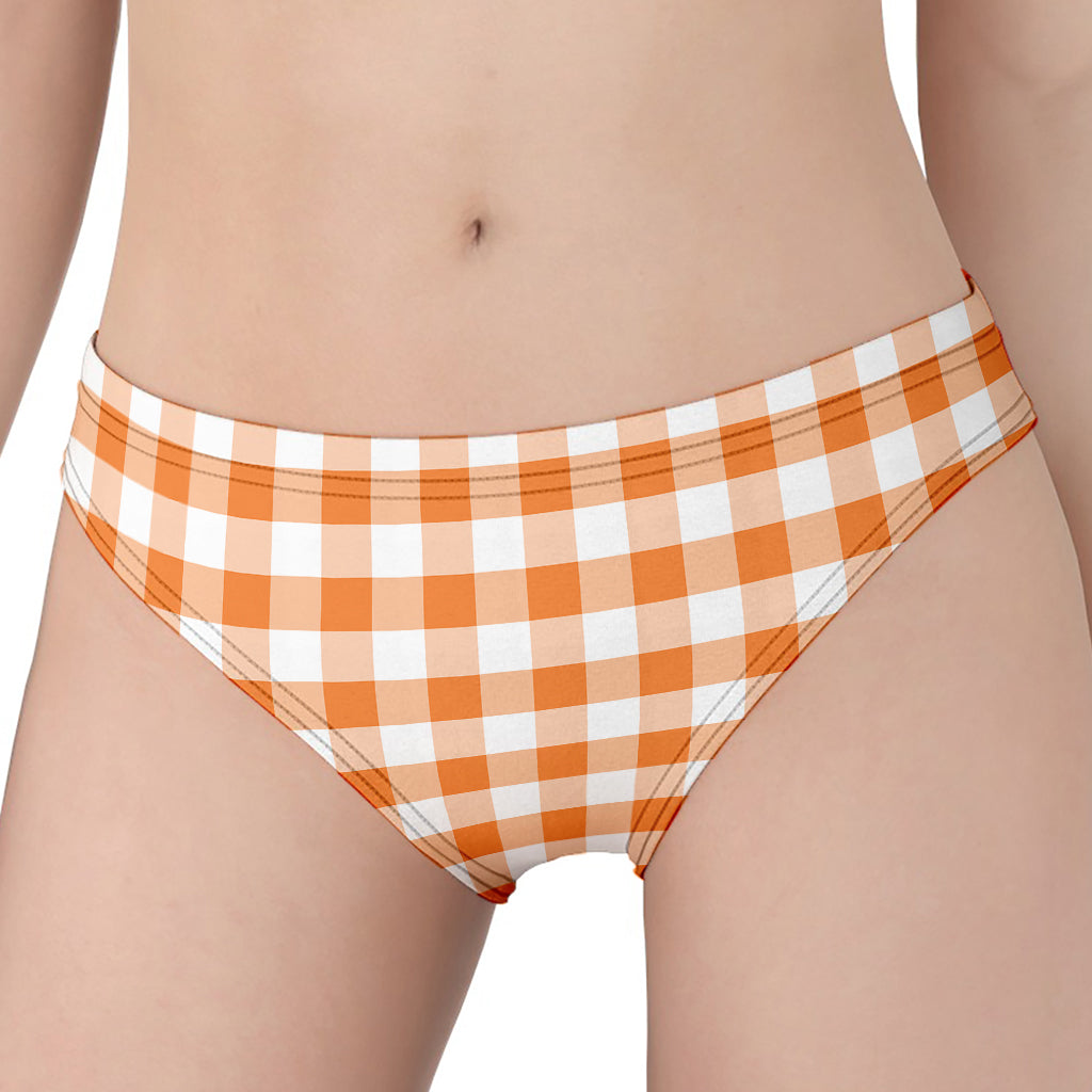Orange And White Gingham Pattern Print Women's Panties