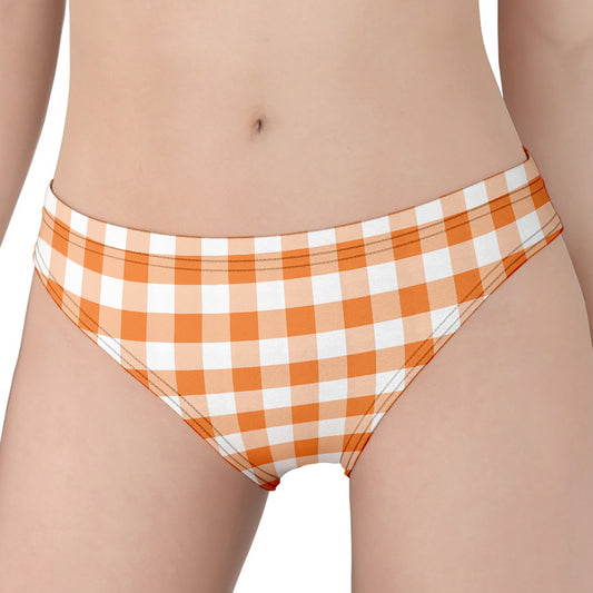 Orange And White Gingham Pattern Print Women's Panties