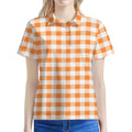 Orange And White Gingham Pattern Print Women's Polo Shirt