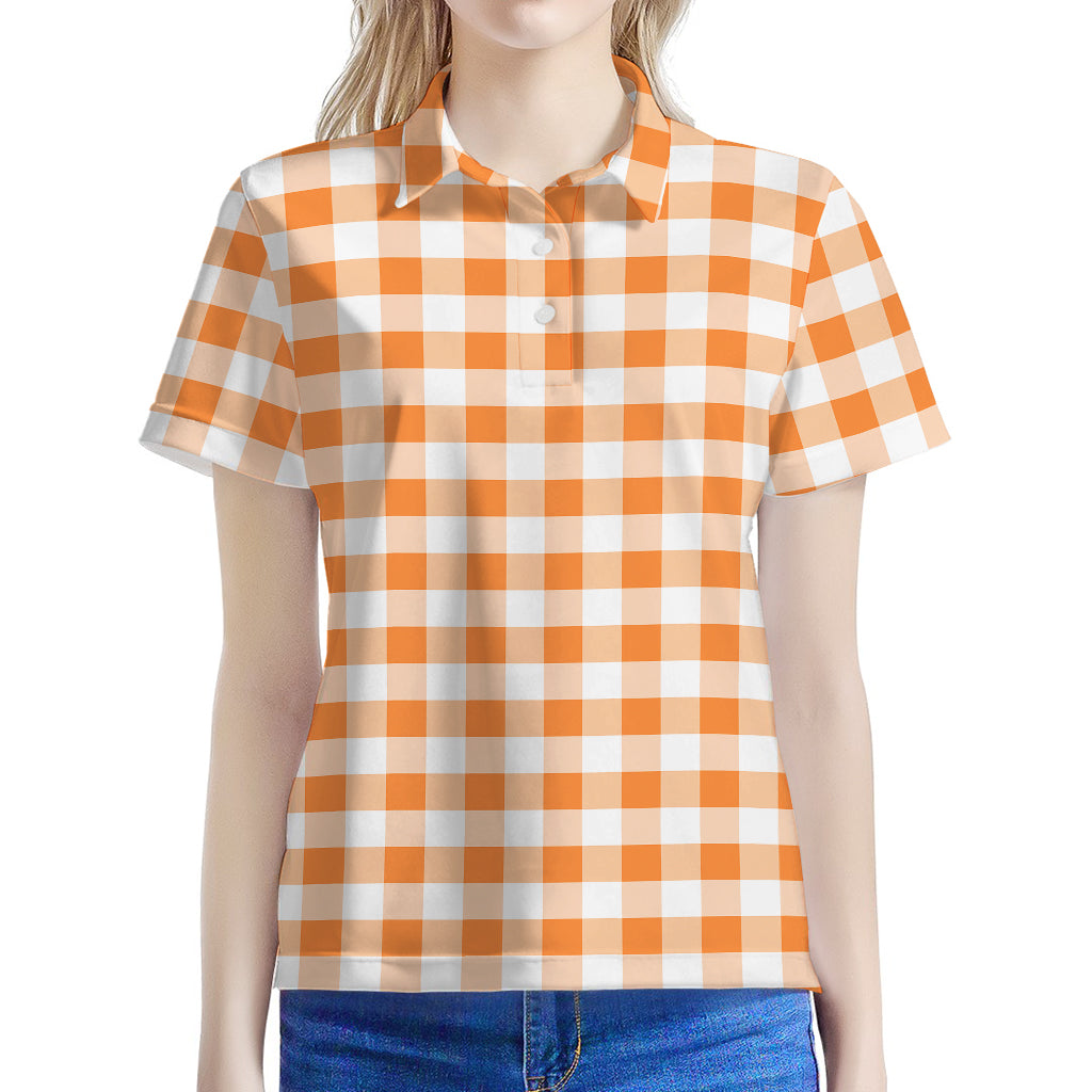 Orange And White Gingham Pattern Print Women's Polo Shirt