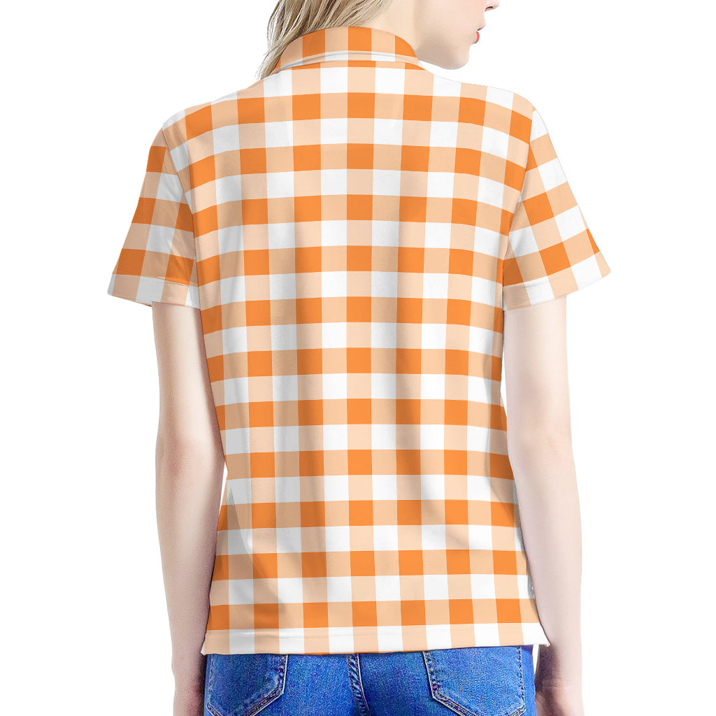 Orange And White Gingham Pattern Print Women's Polo Shirt