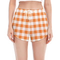 Orange And White Gingham Pattern Print Women's Split Running Shorts