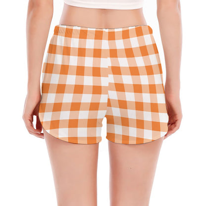 Orange And White Gingham Pattern Print Women's Split Running Shorts