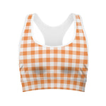 Orange And White Gingham Pattern Print Women's Sports Bra