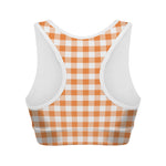 Orange And White Gingham Pattern Print Women's Sports Bra
