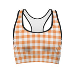 Orange And White Gingham Pattern Print Women's Sports Bra
