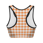 Orange And White Gingham Pattern Print Women's Sports Bra
