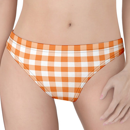 Orange And White Gingham Pattern Print Women's Thong
