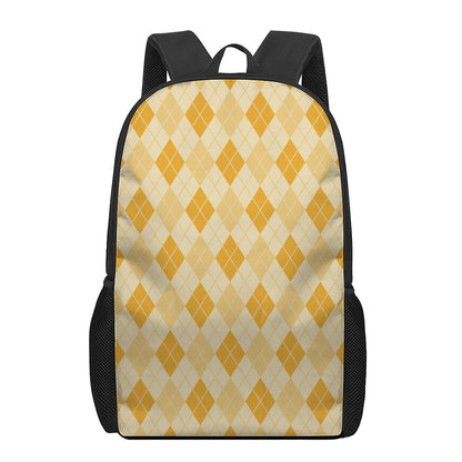 Orange Argyle Pattern Print 17 Inch Backpack