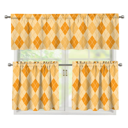 Orange Argyle Pattern Print 3 Piece Kitchen Curtains