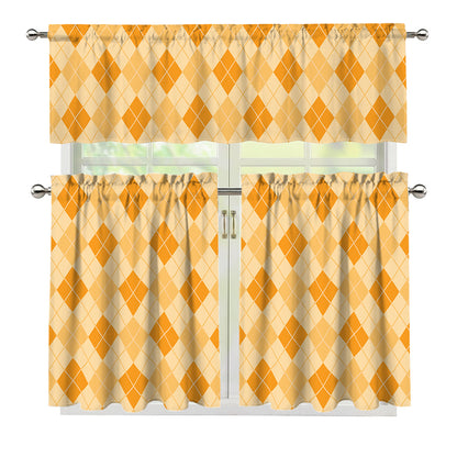 Orange Argyle Pattern Print 3 Piece Kitchen Curtains