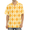 Orange Argyle Pattern Print Aloha Shirt