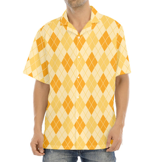 Orange Argyle Pattern Print Aloha Shirt