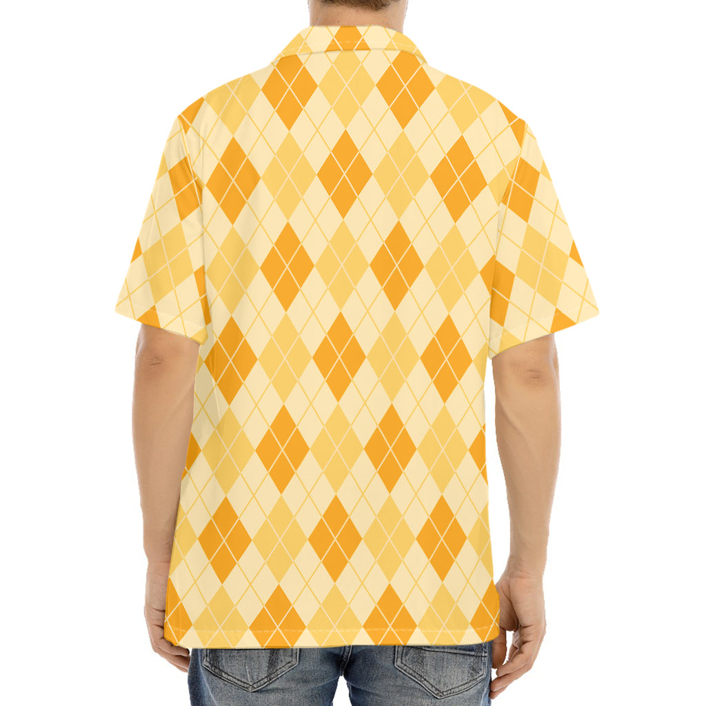 Orange Argyle Pattern Print Aloha Shirt