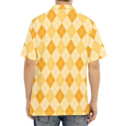 Orange Argyle Pattern Print Aloha Shirt