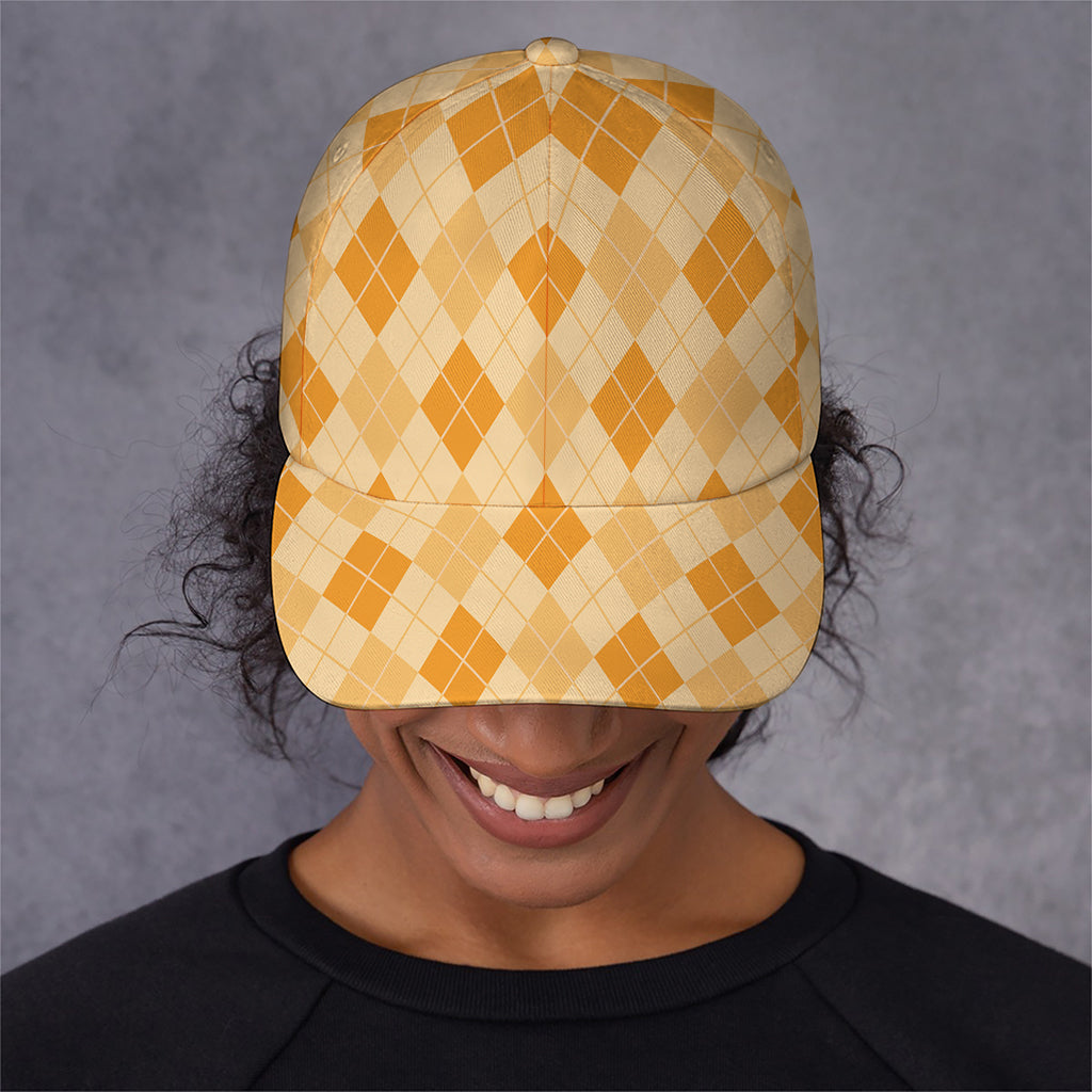 Orange Argyle Pattern Print Baseball Cap