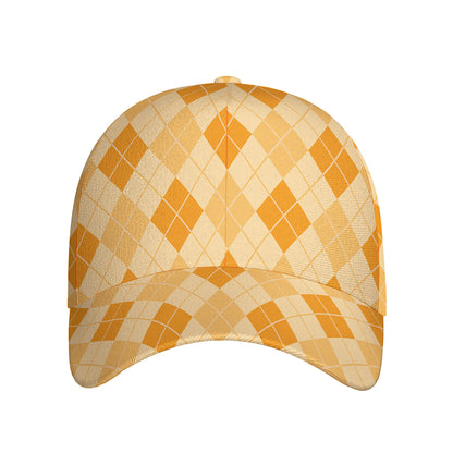 Orange Argyle Pattern Print Baseball Cap