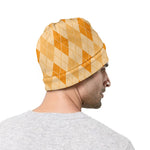 Orange Argyle Pattern Print Beanie