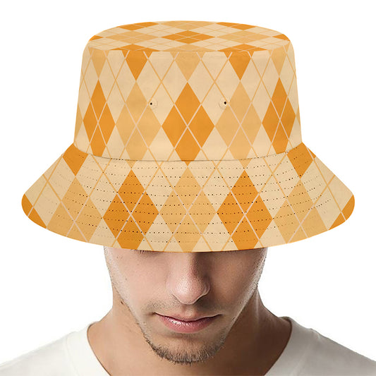 Orange Argyle Pattern Print Bucket Hat