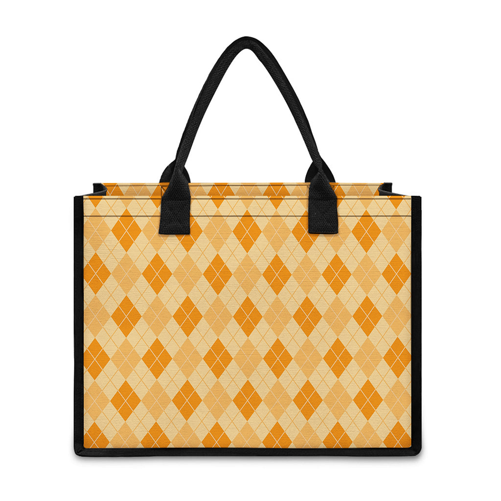 Orange Argyle Pattern Print Canvas Tote Bag