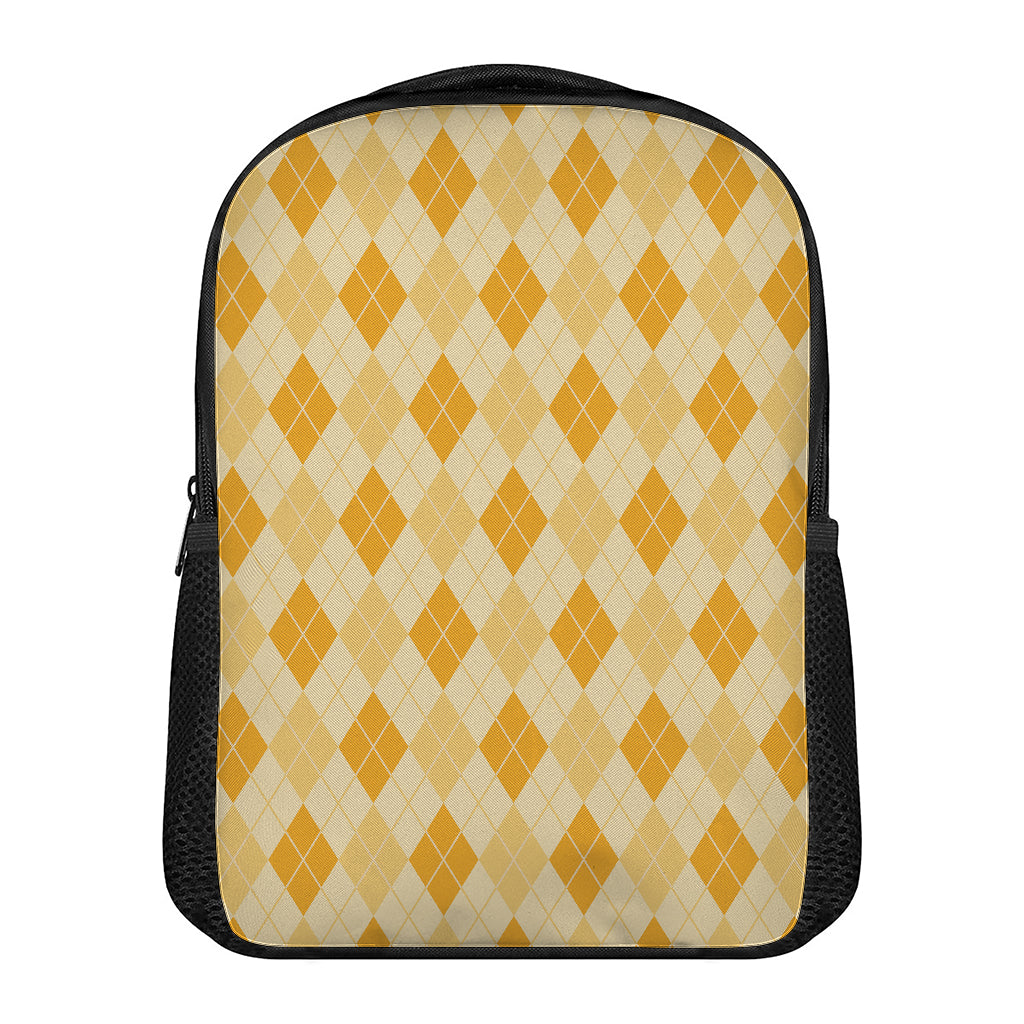 Orange Argyle Pattern Print Casual Backpack