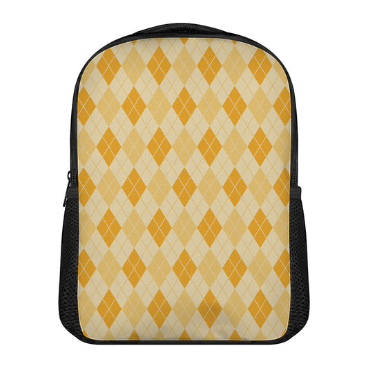 Orange Argyle Pattern Print Casual Backpack