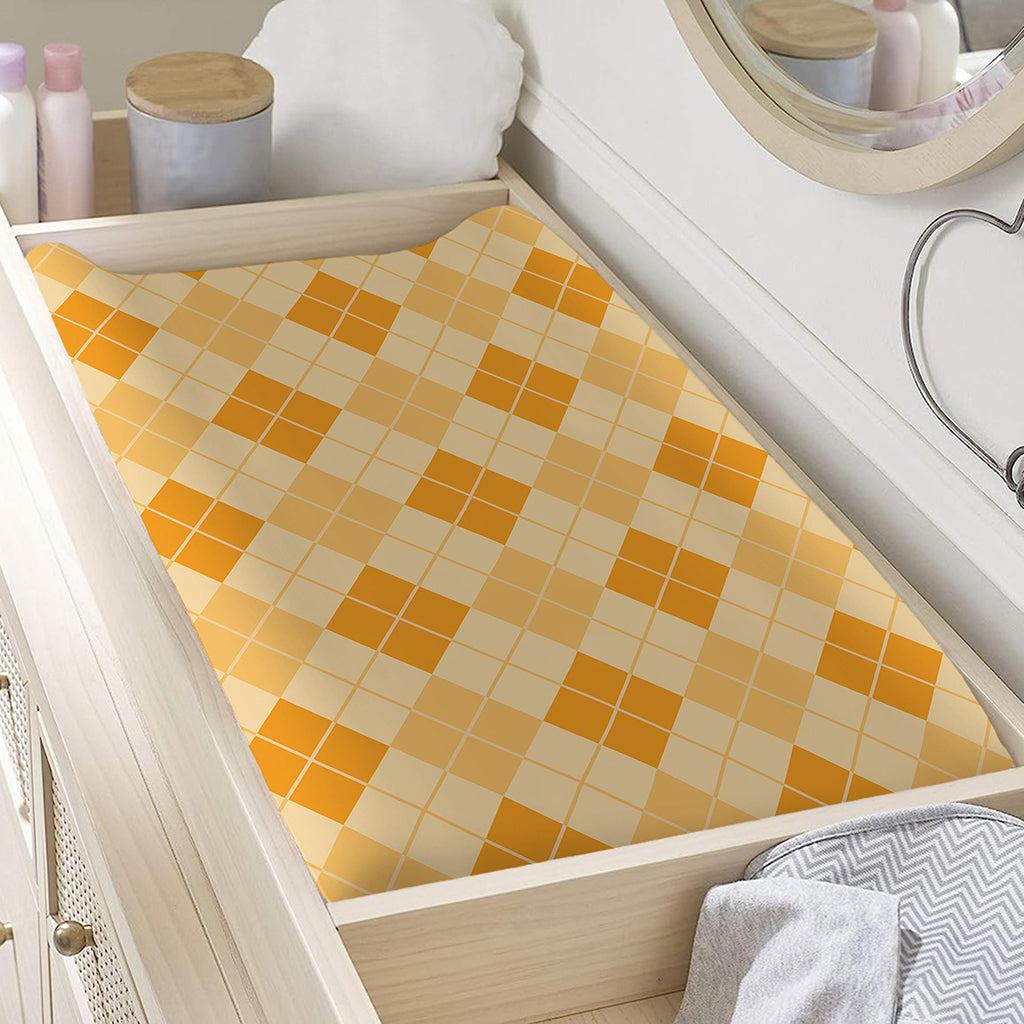 Orange Argyle Pattern Print Changing Pad Cover