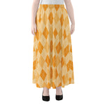 Orange Argyle Pattern Print Chiffon Maxi Skirt